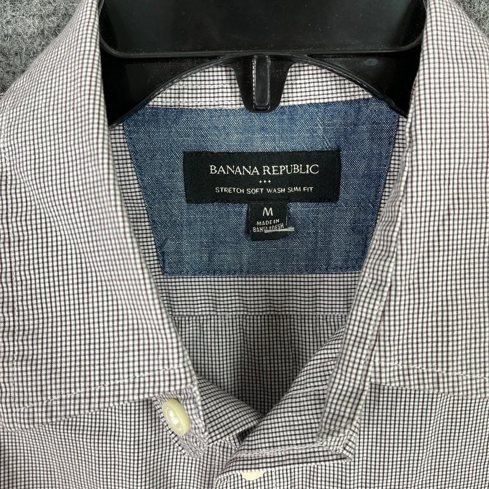 Banana Republic Shirt‎ Mens M Plaid Stretch Soft Wash Slim Fit Business Casual